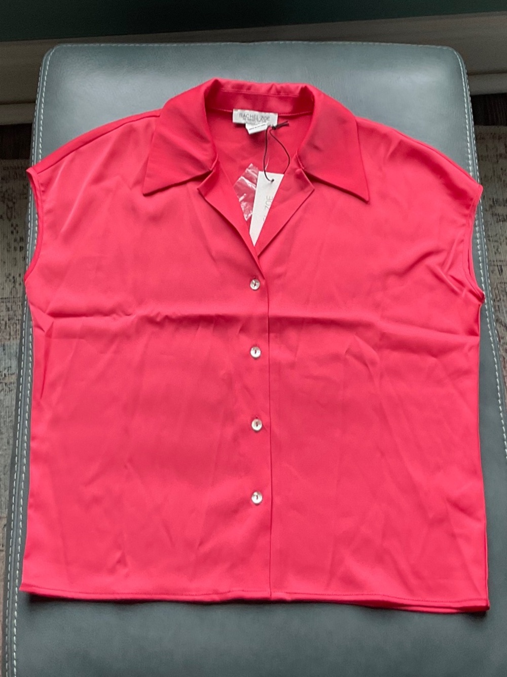 Rachel Zoe Women's Cap Sleeve Camp Collar Silky Button Up Blouse